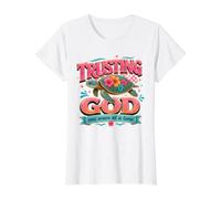 Trusting God Ocean Reptile Tropical Faith Value Graphic T-Shirt, Women, White, M