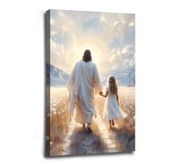 Trusting Him Modern Christian Art Jesus Walking with Girl Art Bible Verse Wall Decor LDS Artwork Christian Gifts Religious Print Indoor Decor for Home Offices Bedroom Prayer Room Framed Ready to Hang