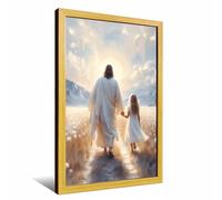 Trusting Him Modern Christian Art Jesus Walking with Girl Art Bible Verse Wall Decor LDS Artwork Christian Gifts Religious Print Indoor Decor for Home Offices Bedroom Prayer Room Framed Ready to Hang