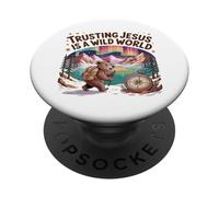 Trusting Jesus Bear Adventure Outdoors Christian Wilderness PopSockets Adhesive PopGrip