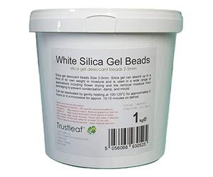 Trustleaf 1kg, 2.2lbs Tub White Silica Gel Desiccant, 2-4mm Beads - Dehumidify - Flower Drying - 3D Printing - Storage