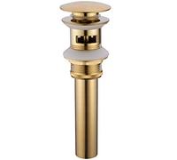 TRUSTMI Brass Bathroom Basin Sink Slotted Waste Drain Stopper Modern Pop Up Click Clack Sprung Plug with Overflow, Brushed Gold