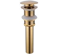 TRUSTMI Brass Bathroom Basin Sink Unslotted Pop Up Waste Drain Stopper Without Overflow, Click Clack Sprung Plug no Overflow, Brushed Gold