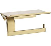 TRUSTMI Brushed Gold Toilet Paper Holder with Phone Shelf, Single Hook Bathroom Tissue Roll Dispenser, 304 Stainless Steel, Wall Mounted, Brushed Brass