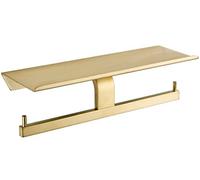 TRUSTMI Dual Roll Toilet Paper Holder with Phone Shelf, Utility 304 Stainless Steel Tissue Dispenser, Rust-Proof Bathroom Paper Hanger, Brushed Gold