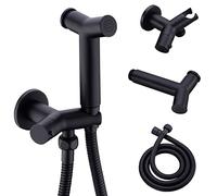 TRUSTMI Handheld Bidet Sprayer for Toilet, Single Hole Wall Mount, Baby Diaper Shower Set, Push Button Spray Head and Y Shaped Brass Valve with Bracket, Matte Black