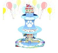 Trusttread Cartoon Dog Home Round Cardboard Cupcake Stand, Blue Birthday Party Accessories 3-Tier Cupcake Stand for Children Happy Birthday Party Decorations