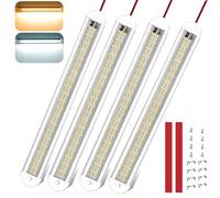 TrustWheel 12V LED Interior Light Bar Van Carvan Campervan, Universal 12V Strip Light for Motorhome RV Car Boat Marine with Switch, Warm White+Cool White,1800LM, 4 Pack