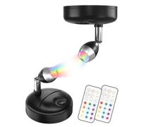 TrustWheel RGB LED Spot Lights Battery Operated with Remote Control, Small Wireless Spotlights Indoor, 12 RGB + White Light for Display Cabinet, Art Statue, Plant Uplighter, RV (Black, 2-Pack)