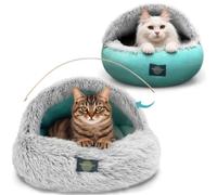 TrustyTailz Cat Beds for Indoor Cats & Dog Bed with Hooded Cover Cave Snap-in Frame, Cozy Nook Pet Bed for Dogs or Cats, Anti-Slip Washable and Removeable, Plush Grey Fluffy Cover (Medium)
