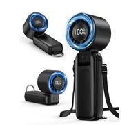Trusway Fcsih Handheld Turbo Fan, Portable Fan with Foldable, Mini Personal Hand Fan Featuring 6 Speed Modes, 1-100 Speed Control, 5000mAh USB Rechargeable and LED Display for Indoor & Outdoor Use