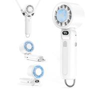 Trusway Handheld Turbo Fan, Portable Fan with Foldable, Mini Personal Hand Fan Featuring 6 Speed Modes, 1-100 Speed Control, 5000mAh USB Rechargeable and LED Display for Indoor & Outdoor Use (WHITE)