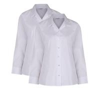 Trutex 2 Pack Girls Shirt School Blouses - Long Sleeve Revere Collar Non-Iron School Uniform (44" Chest,White)