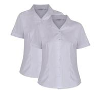 Trutex 2 Pack Girls Shirts Blouses - Short Sleeve Fitted Revere Collar Non-Iron School Uniform (Age 16+ Years / 40" Chest, White)