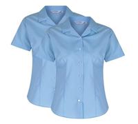 Trutex 2 Pack Girls Shirts Blouses - Short Sleeve Fitted Revere Collar Non-Iron School Uniform (Age 18+ Years / 44" Chest, Blue)
