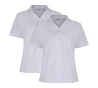 Trutex 2 Pack Girls Short Sleeve School Shirts with Revere Collar (3-16+ Years), Standard Fit Girls School Shirts, 2 x Girls Shirts, Non-Iron School Shirts Girls - Genuine School Uniform White