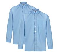 Trutex 2 Pack Long Sleeve Boys School Shirts (3-16+ Years) Durable Boy's Button-Down Shirts, 2 x Non-Iron Long Sleeve School Shirts Boys - Genuine School Uniform Blue