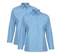 Trutex 2 Pack School Shirt Girls Blouses - Long Sleeve Non-Iron School Uniform (Age 13 Years / 34" Chest, Blue)