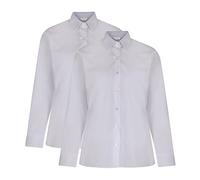 Trutex 2 Pack School Shirt Girls Blouses - Long Sleeve Non-Iron School Uniform (Age 13 Years / 34" Chest, White)