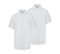 Trutex Basics Boys White Short Sleeve School Shirts, 2 Pack, Slim Fit - Easy Iron Cotton-Rich Button Down Uniform Shirts (6 Years)