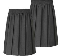 Trutex Basics Girls Black Pleated School Skirt - Twin Pleat Stretch Fit Side Zip Junior Girls School Uniform Skirts, 2 Pack - Age 5