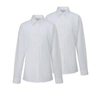 Trutex Basics Girls White Long Sleeve School Shirts, 2 Pack - Regular Fit Easy Iron School Uniform Blouses (Age 16)