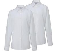 Trutex Basics Girls White Long Sleeve School Shirts, 2 Pack - Slim Fit Easy Iron School Uniform Blouses (Age 3)
