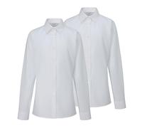 Trutex Basics Girls White Long Sleeve School Shirts, 2 Pack - Slim Fit Easy Iron School Uniform Blouses (Age 5)
