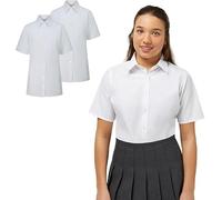 Trutex Basics Girls White School Shirts, Multipack - Short Sleeve Regular Fit Cotton-Rich Easy Iron White School Blouses for Girls - Age 12 (3 Pack)