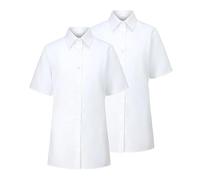 Trutex Basics Girls White School Shirts, Multipack - Short Sleeve Slim Fit Cotton-Rich Easy Iron White School Blouses for Girls - Age 10 (2 Pack)