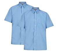 Trutex Boys Blue Short Sleeve School Shirts, 2 Pack - Non Iron Regular Fit Cotton-Rich Button Down Uniform Shirts (3-4 Years)