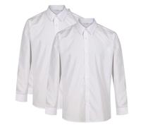 Trutex Boys Slim Fit White School Shirts 2 Pack - Long Sleeve Non Iron Cotton Easy Care Uniform Shirts (12 Years)
