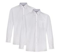 Trutex Boys White School Shirts 2 Pack - Long Sleeve Non Iron Cotton Uniform Shirts, Easy Care (3-4 Years)