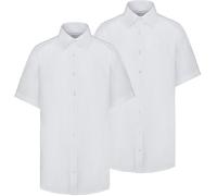 Trutex Boys White Short Sleeve School Shirts, 2 Pack - Age 16-18 | Regular Fit Easy Iron Cotton-Rich Button Down School Uniform Shirts