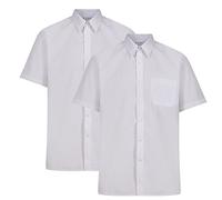 Trutex 2 Pack Short Sleeve School Shirts Boys (3-16+ Years) Non-Iron Boy's Button-Down Shirts, 2 x Boys Short Sleeve School Shirts, Durable Boys School Shirts - Genuine School Uniform White
