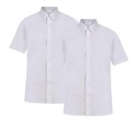 Trutex Boys White Short Sleeve School Shirts, 2 Pack, Slim Fit - Non Iron Cotton-Rich Button Down Uniform Shirts (9-10 Years)