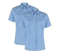 Trutex 2 Pack Girls Short Sleeve School Shirts (3-16+ Years) Girls School Shirts, Standard Fit School Shirts Girls, Non-Iron Short Sleeve School Shirts for Girls - Genuine School Uniform Blue