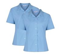 Trutex Girls Blue School Shirts, Multipack - Short Sleeve Standard Fit Revere Collar Cotton-Rich Non Iron School Blouses for Girls - Age 11 (2 Pack)