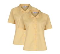 Trutex Girls Gold School Shirts, Multipack - Short Sleeve Standard Fit Revere Collar Cotton-Rich Non Iron School Blouses for Girls - Age 11 (2 Pack)