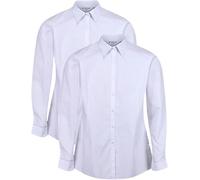 Trutex Girls White Long Sleeve School Shirts, 2 Pack - Slim Fit Easy Iron Uniform Blouses for Primary & Secondary