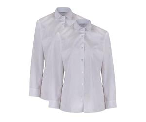 Trutex Girls White Long Sleeve School Shirts, Katie Collar, 2 Pack - Non Iron Standard Fit School Uniform Blouses (Age 7-8)