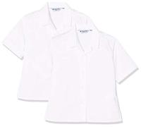 Trutex 2 Pack Girls Short Sleeve School Shirts with Revere Collar (3-16+ Years), Standard Fit Girls School Shirts, 2 x Girls Shirts, Non-Iron School Shirts Girls - Genuine School Uniform White
