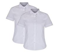Trutex Girls White School Shirts, Multipack - Short Sleeve Slim Fit Revere Collar Cotton-Rich Easy Iron School Blouses - Ages 7-8 (2 Pack)