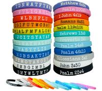 Truthful Lips bible verse bracelets 12pk memory verse wwjd silicone bracelets, Large (8.25), elastic, no gemstone