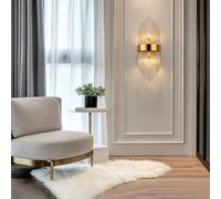 Trutipon Crystal Wall Lamp K9 Modern 2 Combustion Gold Wall Lampe Stainless Steel Sconce Bed Light LED Indoor Wall Lights Suitable for Living Room Bedroom Corridor Staircase Lighting (B1)