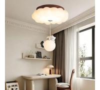 Trutipon LED Cloud Bear Ceiling Light for Kids Room Modern Cartoon Style Stepless Dimmable Ceiling Lamp with Remote Control Walnut Texture Pendant Light Perfect for Boys Girls Infants and Bedrooms(A)