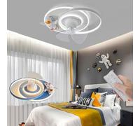 Trutipon Modern Ceiling Fan with Unlimited dimming Ceiling Light, Children's Room Astronaut 360 ° Rotation with Remote Control Fan Light, LED Ultra Quiet Bedroom Fan Ceiling Light(White)