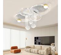 Trutipon Modern Ceiling Light LED Crystal Living Room Chandelier 110cm Creative 5-ring Remote Control Infinite Dimming Lamp Suitable For Villa Bedrooms And Dining Rooms Lighting(White)