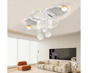 Trutipon Modern Ceiling Light LED Crystal Living Room Chandelier 110cm Creative 5-ring Remote Control Infinite Dimming Lamp Suitable For Villa Bedrooms And Dining Rooms Lighting(White)
