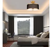 Trutipon Modern Semi-Flush Mount Ceiling Light 32cm Fabric Drum Ceiling Lamp 3-Color Dimmable E26 Light Fixture Minimalist Round Chandelier for Bedroom Living Room Kitchen Hallway & Corridor (Black)